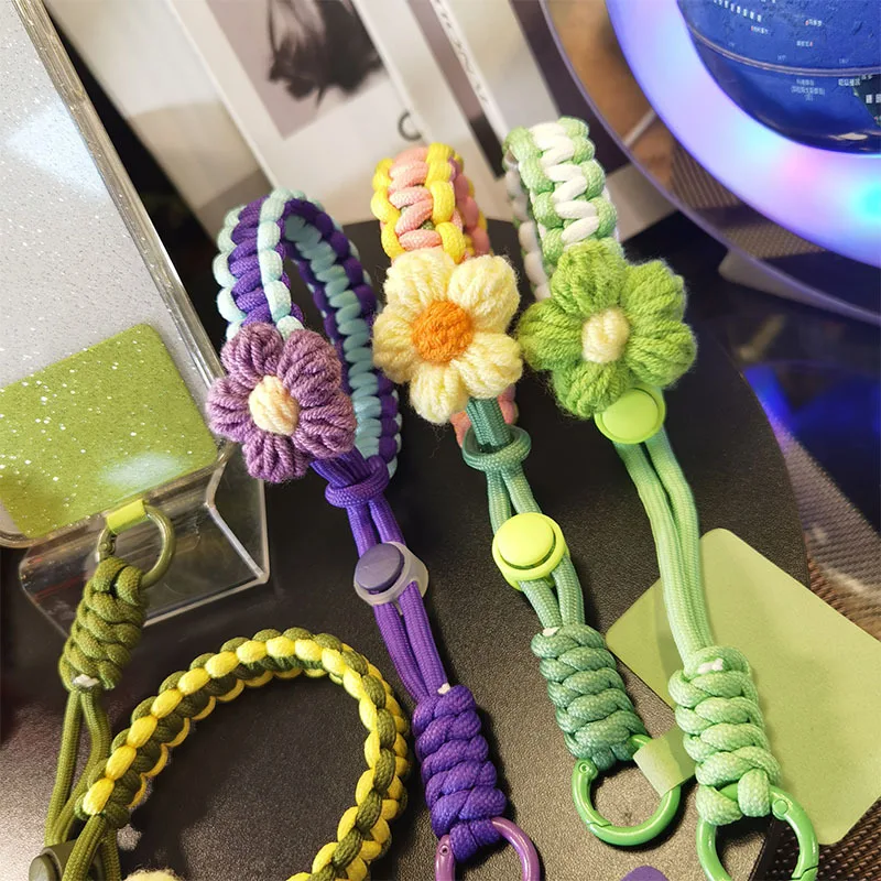 Handmade Braided Rope Chain Keychain Trendy Adjustable Wristband Key Phone Accessory Props Including T-Clip Anti-Lost Ornament G