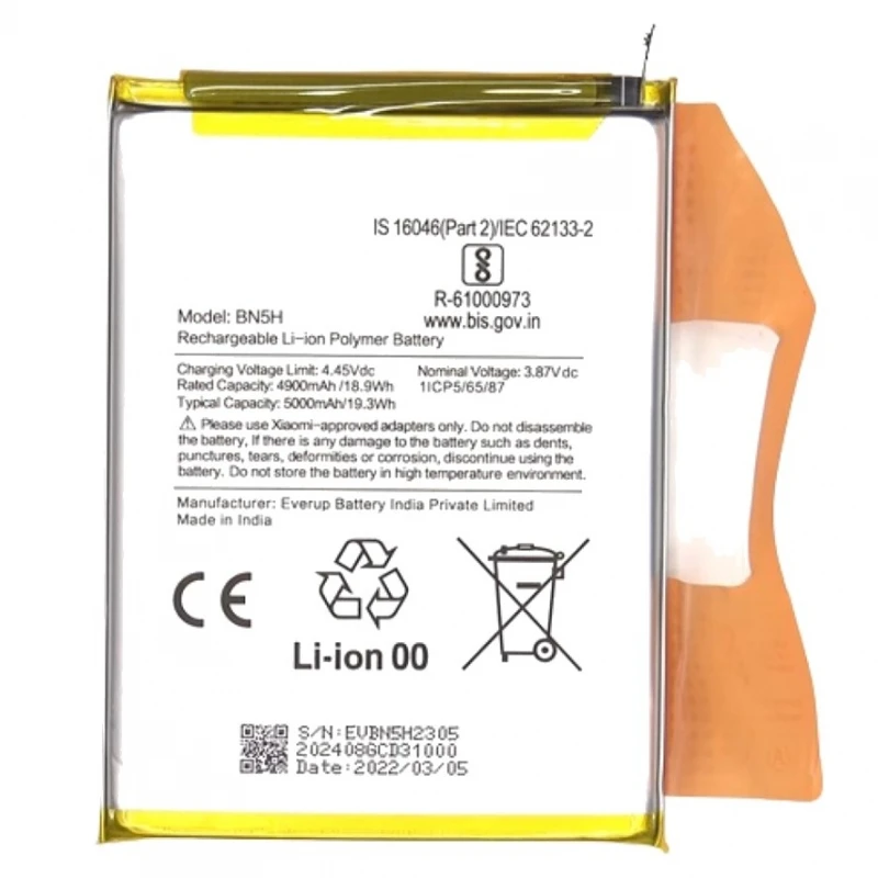 BN5H internal battery COMPATIBLE for XIAOMI little M5 5000 MAH phone replacement # Xiaomi little M5 (22071219CG)