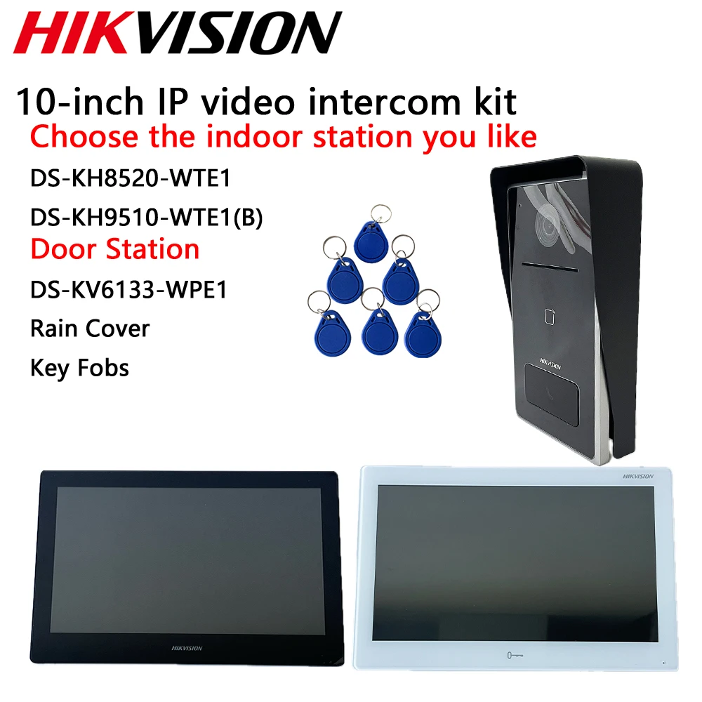 

Hikvision IP Video Intercom Kit DS-KH9510-WTE1(B) DS-KH8520-WTE1 10.1-inch colorful touch screen DS-KV6133-WME1 Rain Cover