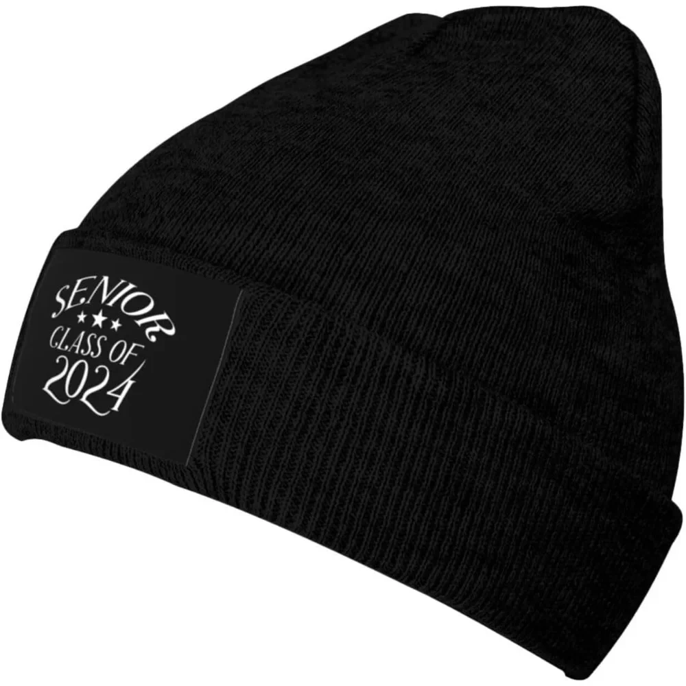 Senior Class of 2024 Cozy and Stylish Warm Knit Beanie - Acrylic Winter Hat for Men  Women Black