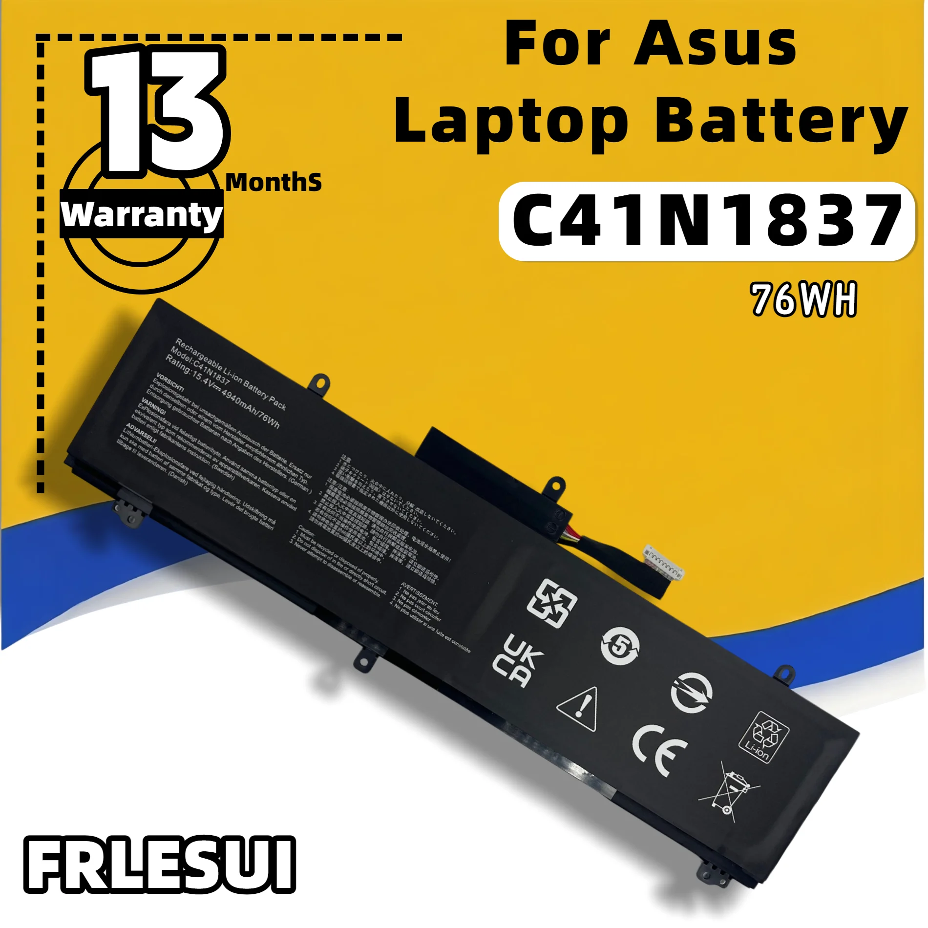 FRLESUI C41N1837 Replacement High‑Quality Gaming Notebook Battery 76Wh For Asus Zephyrus TUF Dash F15 0B200‑03380100 Li‑Polymer