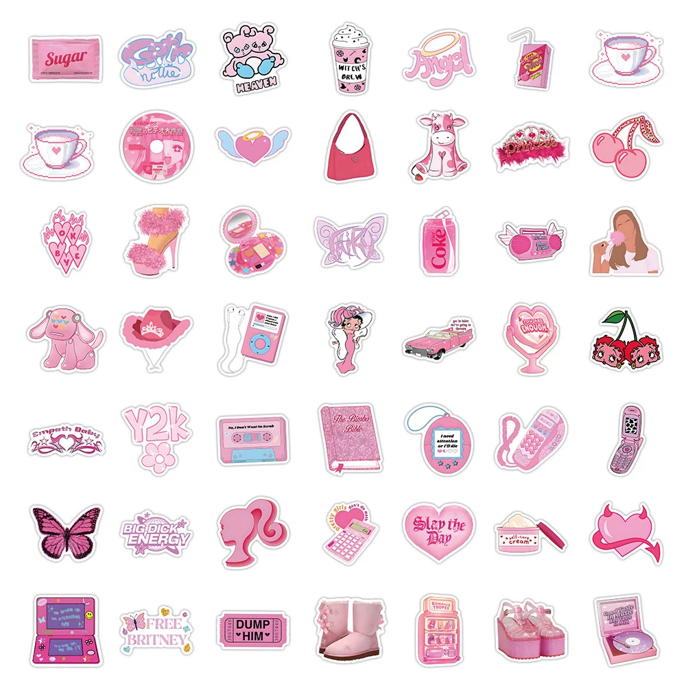 10/30/50pcs Y2K Series Pink Cartoon Stickers Girls Aesthetics Sticker Scrapbooking Suitcase Car Laptop Kawaii Decorative Decals