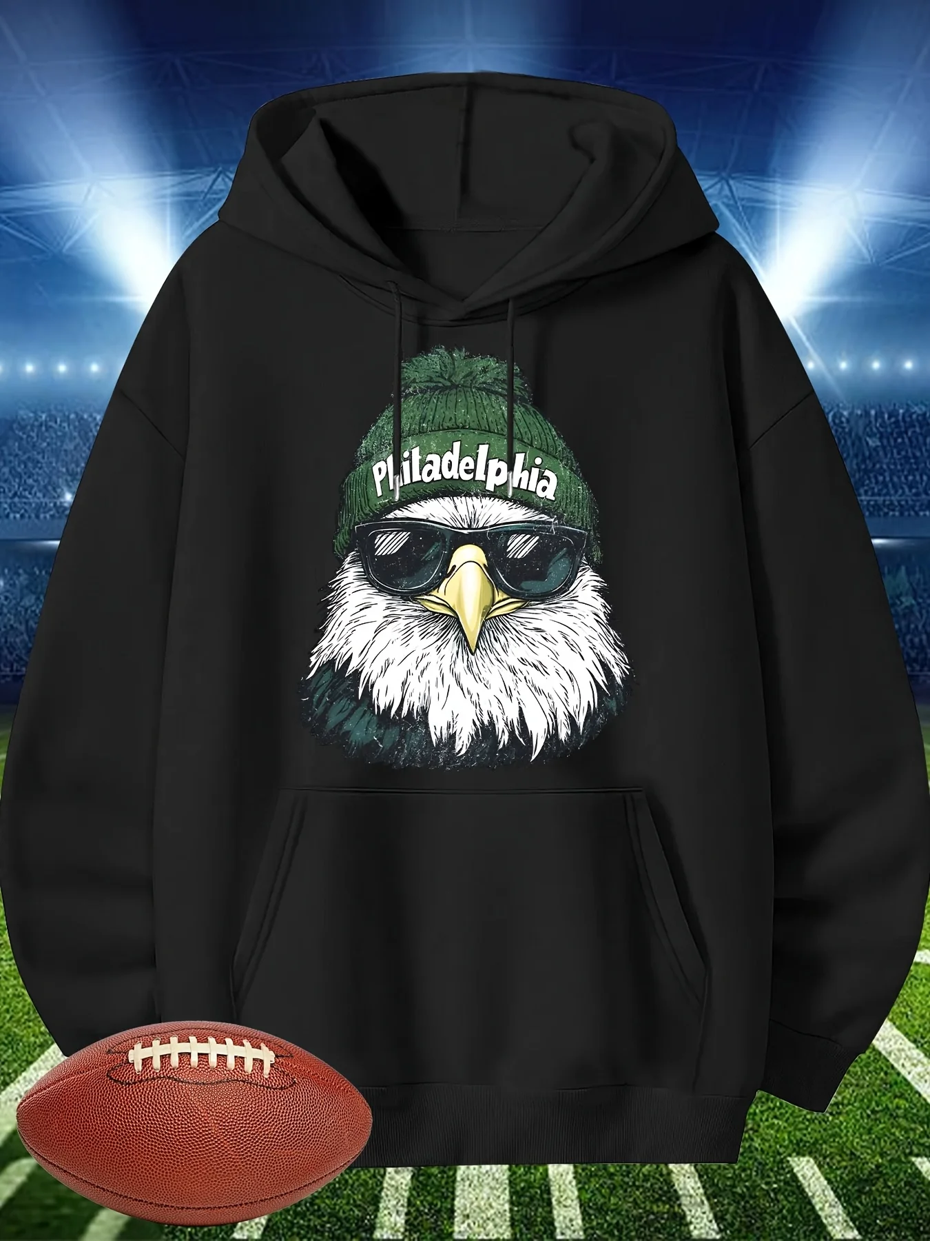 

Philadelphia Football Graphic Printing Autumn and Winter Cotton Hoodie for Men and Women Leisure Outdoor Street Sports Training