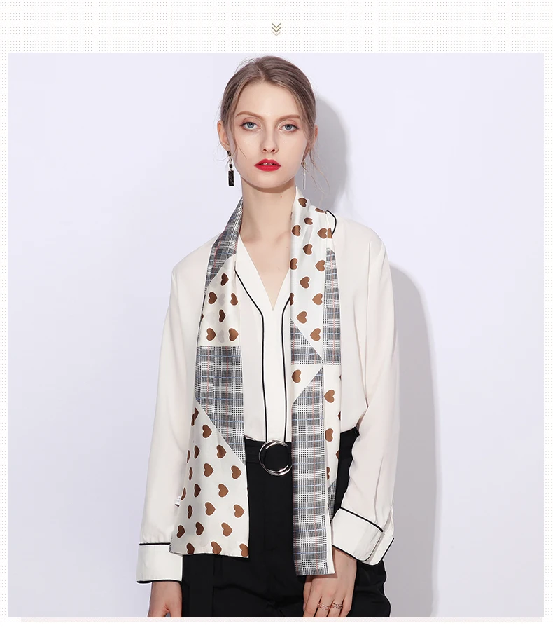 Spring Women\'s Silk Neckerchiefs Double-sided Chain Print Narrow Long Satin Scarf For Women Hair Scarf Infinity Scarf 15CMX145CM