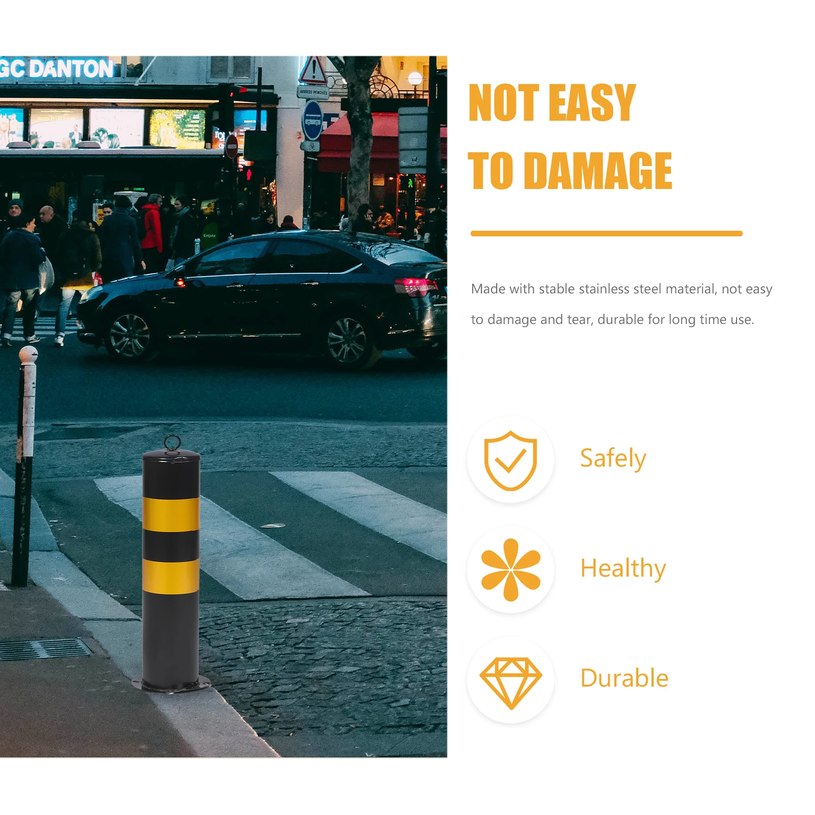 

50cm Black Yellow Fixed Safety Stanchion Steel Barrier Parking Lot Bollard Traffic Column Protective Railing Posts