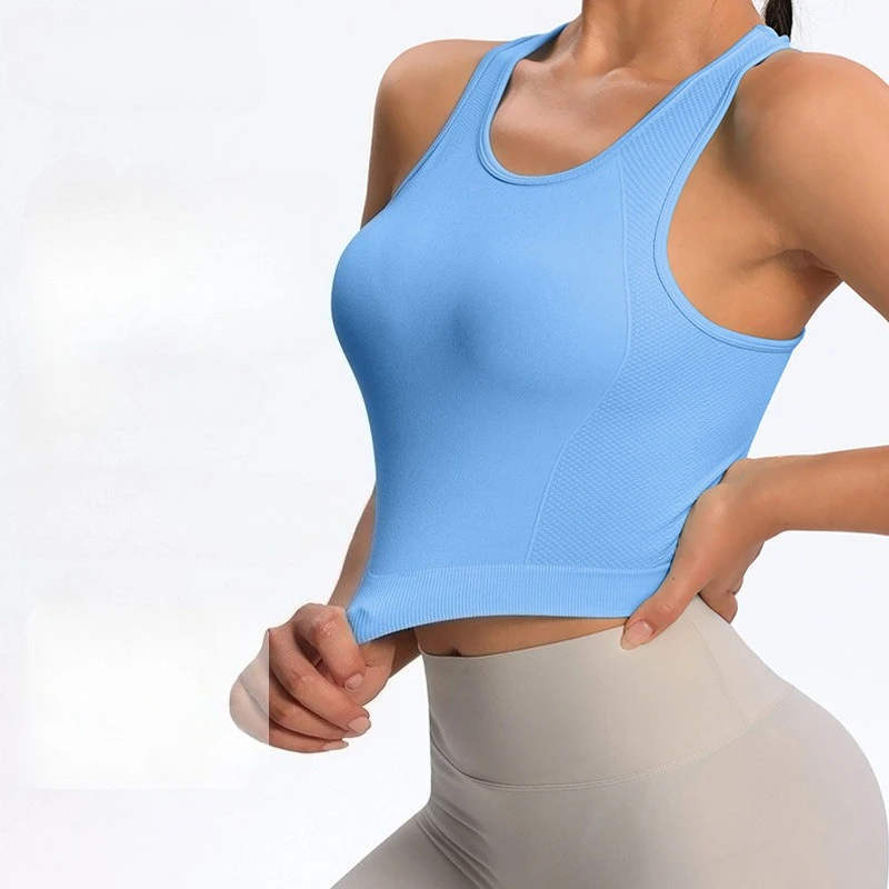 

Sports Bra Women Seamless Halter Top High Support Push-up Open Back Gym Wear Fitness Yoga Workout Underwear Colorful Solid Color
