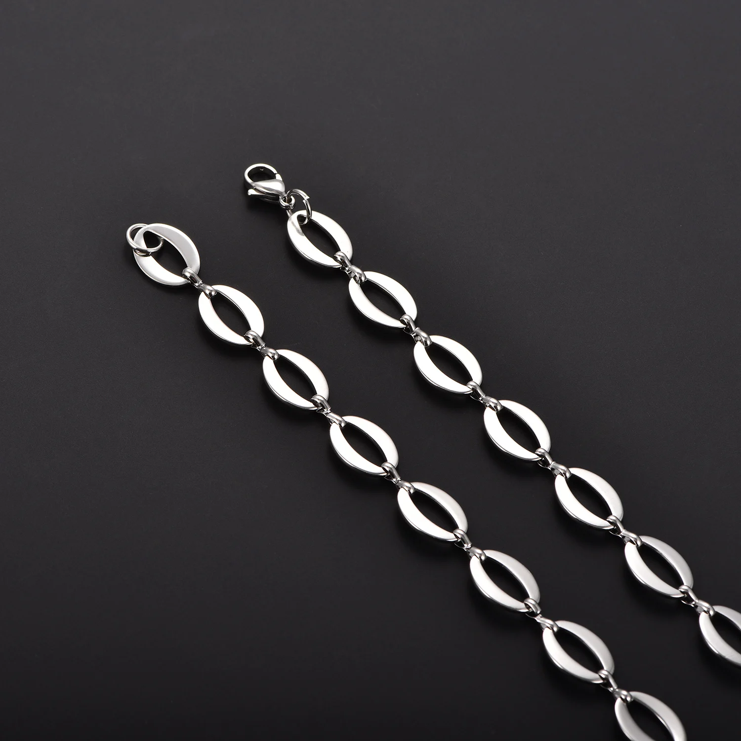 Runde Edelstahl-Halskette, ovale Form, kubanische Ketten, kein Verblassen, Rolo, starke Panzerkette, versilbert, Choker, Partyschmuck – Detail 2