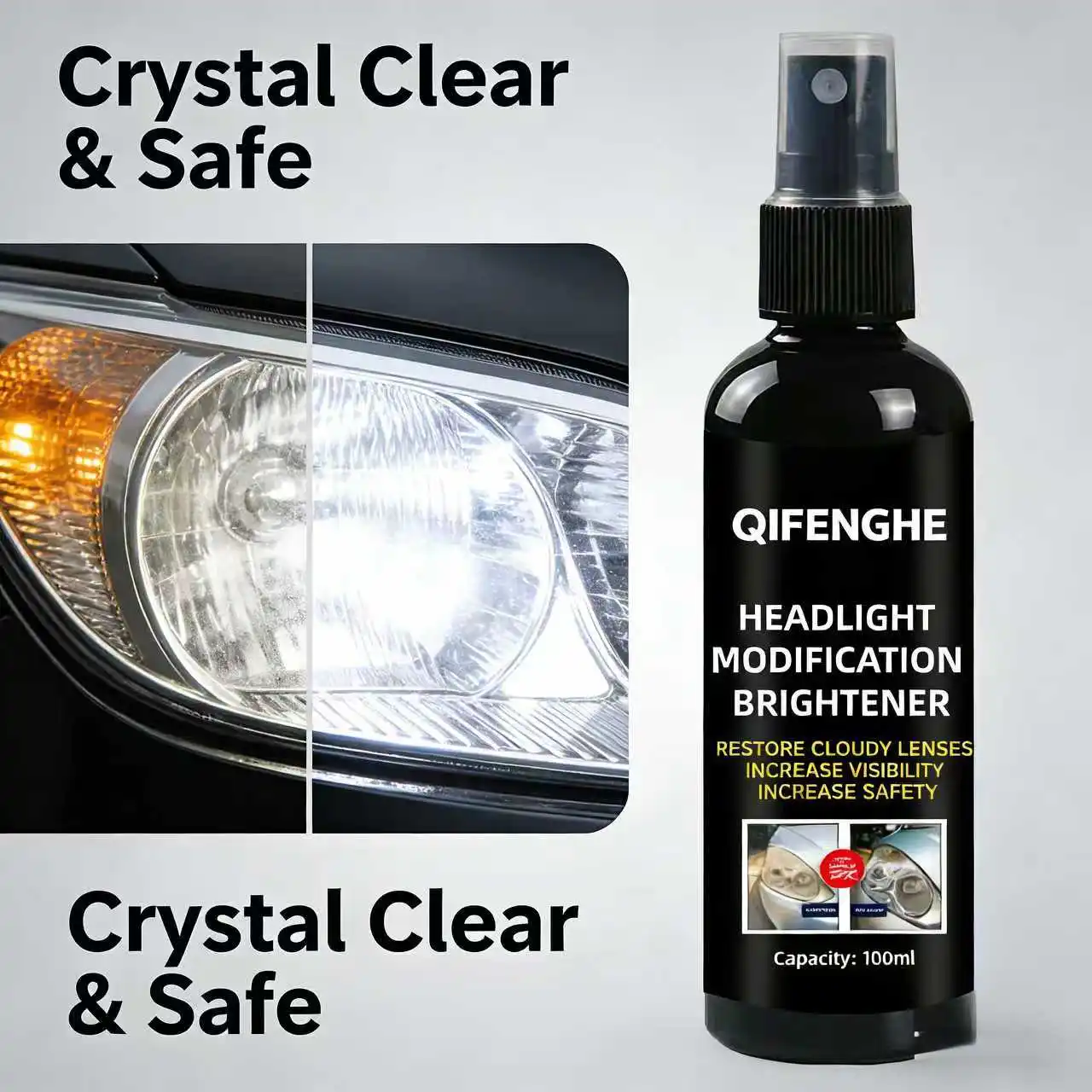 QIFENGHE Headlight Restoration Kit – Restore Cloudy & Yellowed Headlights, Remove Scratches & Oxidation, Enhance Visibility & Ni