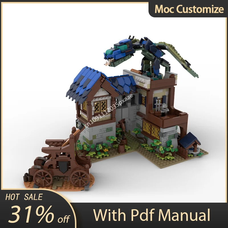 1427pcs Moc Dragon Attack Medieval Town Modular Black Falcon Knights Castle Building Blocks Assembly Bricks Toys Kids Gift