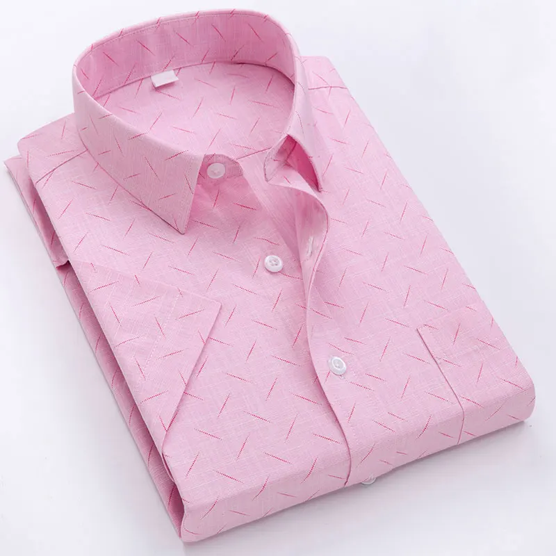 Summer new short-sleeved shirt for men business casual social non-ironing anti-wrinkle slim-fit fashion plaid printed men's wear