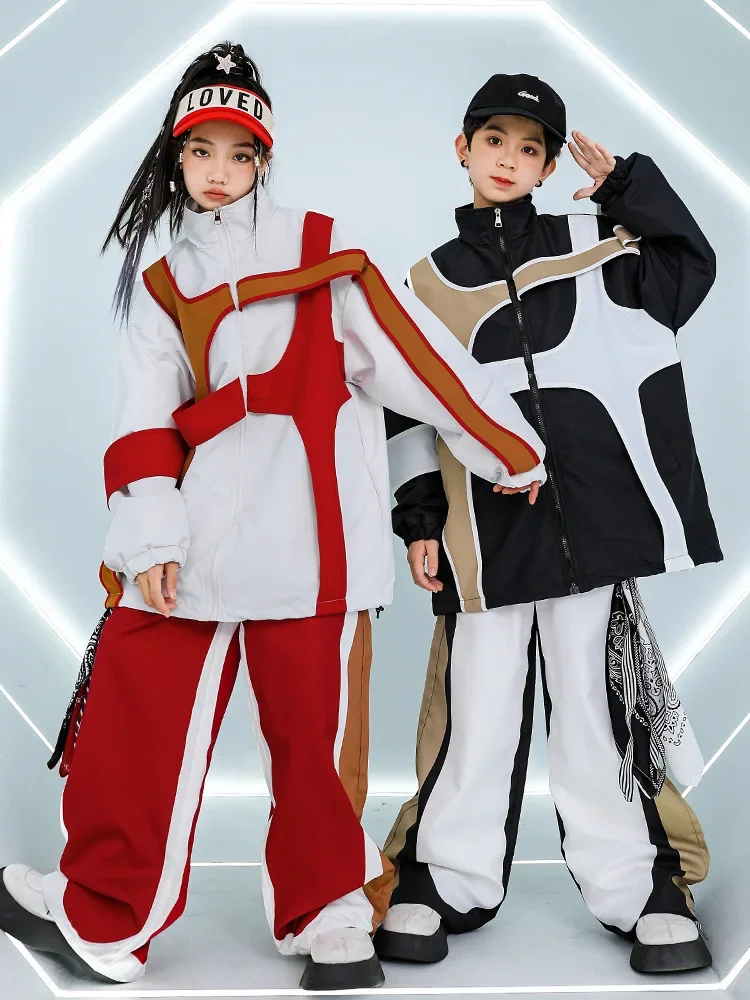 Dziewczęta Hip Hop Kontrastowa kurtka Spodnie sportowe Chłopcy Street Dance Płaszcz Streetwear Dzieci K-pop Jazz Zestaw ubrań Dzieci Mundury szkolne