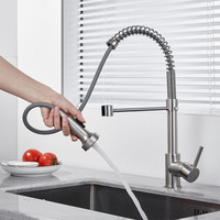 Stainless Steel Retractable Spring Faucet, 360° Rotation Pull Down Tap for Kitchen/Bathroom Sink, Cold/Hot Water Black Silver