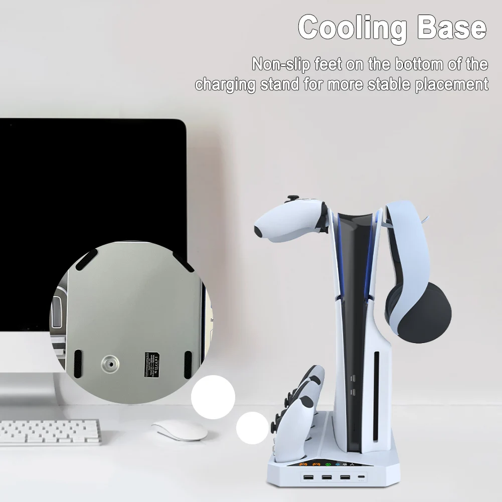 Зарядная док-станция для PS5 Slim с держателем для гарнитуры, зарядная док-станция с двумя контроллерами для Playstation5 Slim Digital/Disc Edition