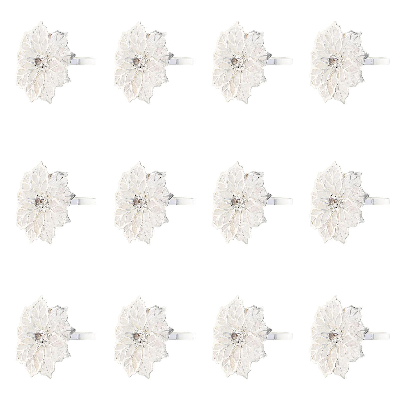 

12 Pcs Napkin Rings Silver Serviette Table Napkins Holders Simulated Flower Buckle Home Party Decorations Dining Banquet