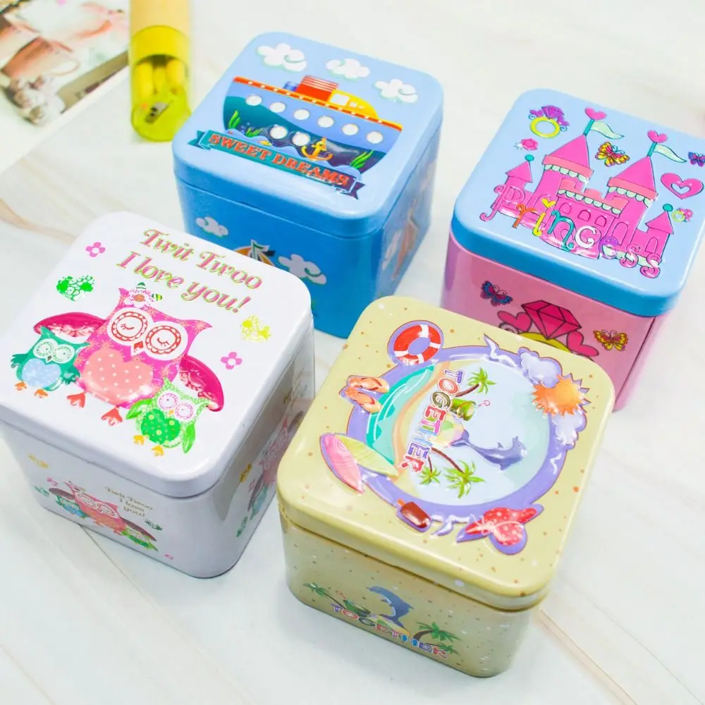 Exquisite 3D Cartoon Tin Box Biscuit /Tea leaf Sundries Container Case Metal Customizable Wholesale Child Gift Box Square