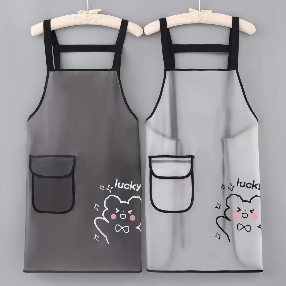 

2PCS/SET Transparent Waterproof Apron with Pockets Lightweight Kitchen Apron Sleeveless Design Oil Resistant Oil Proof Apron