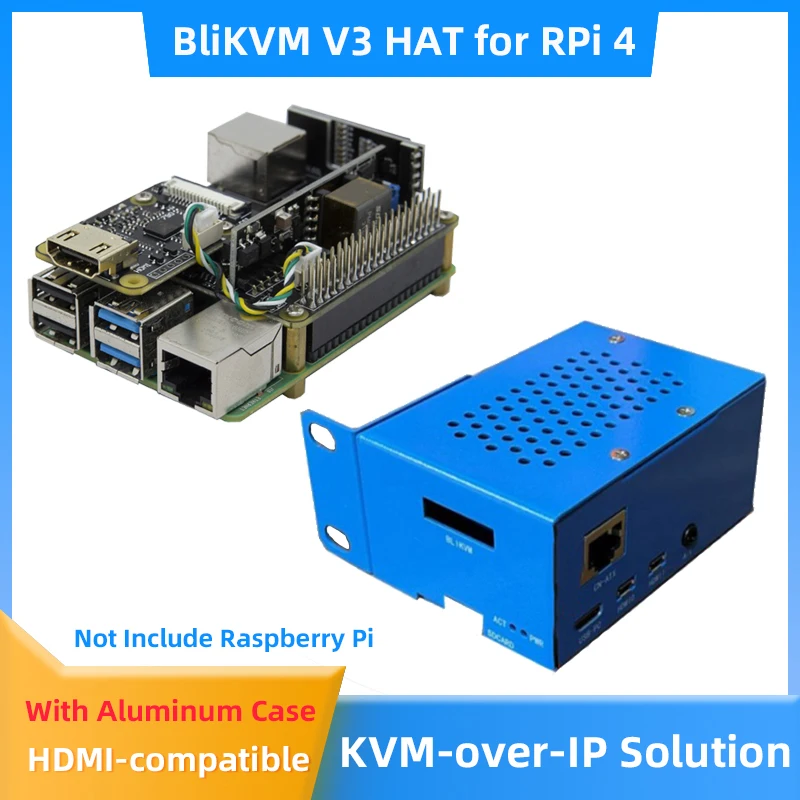 

BliKWM V3 HAT Server O & M HDMI-совместимый KVM с дистанционным управлением с подключением к интерфейсу HDMI с алюминиевыми фотографиями для решения pikvm для Raspberry Pi 4