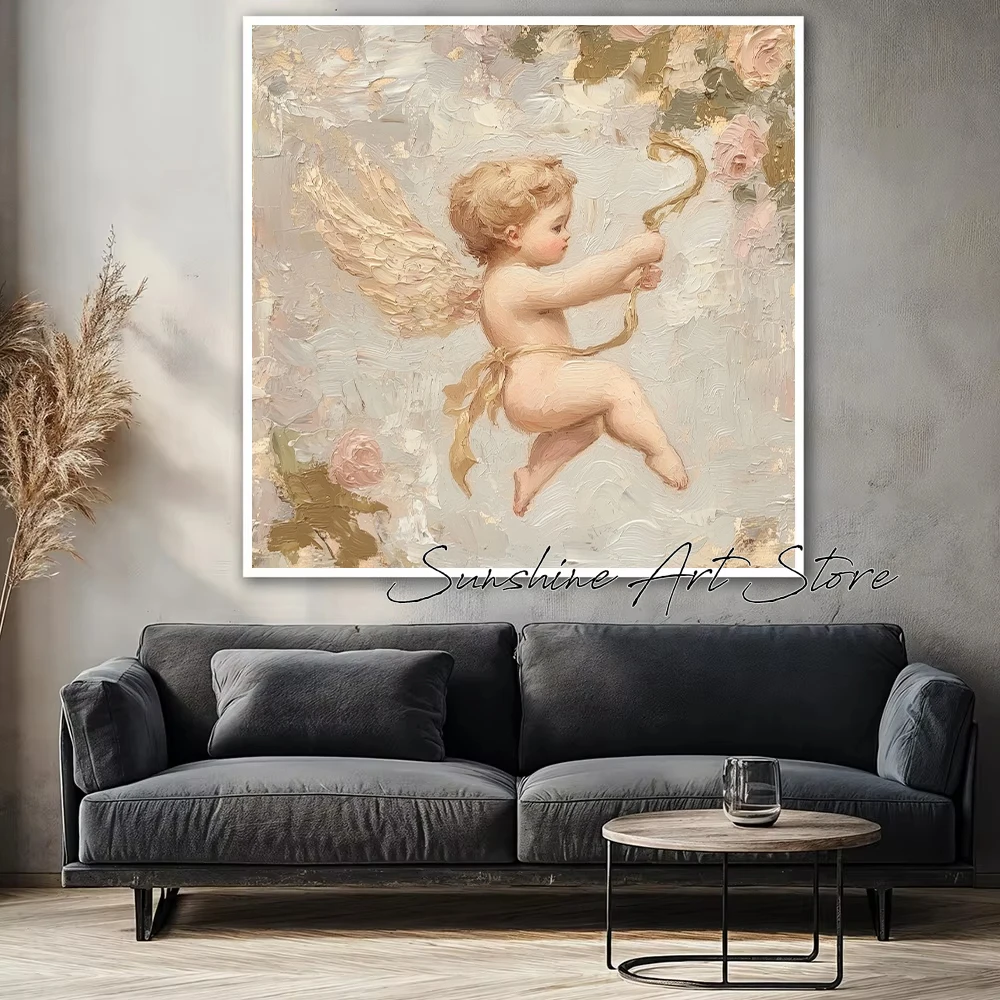 Vintage Cherub Angel Rococo Baroque Celestial Wall Art Pastel Cupid Vintage Nursery Poster Canvas Painting Wall Pictures Decor
