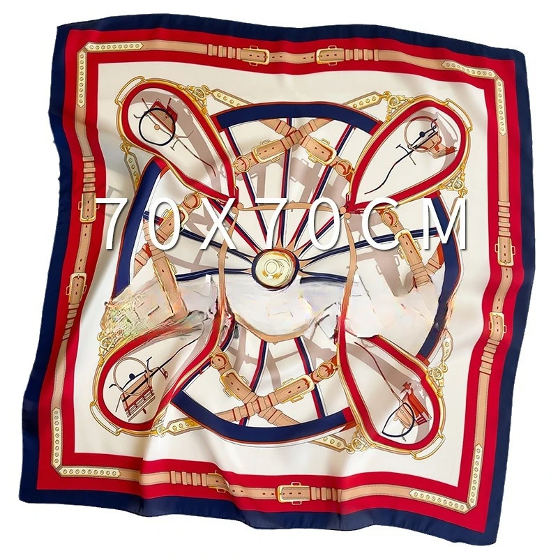 Luxus Seide Gefühl Quadrat Schal Frauen Wagen Druck Satin Halstuch Frühling Haar Band Foulard Bandana Echarpe Krawatte Schal Wraps – Detail 5
