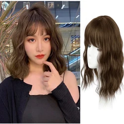 WIGSIN Synthetic 35cm Air Bangs One Piece Water Ripple Hair OverHead Hair Patch Black Brown Wave Clip in Hairpieces for Women