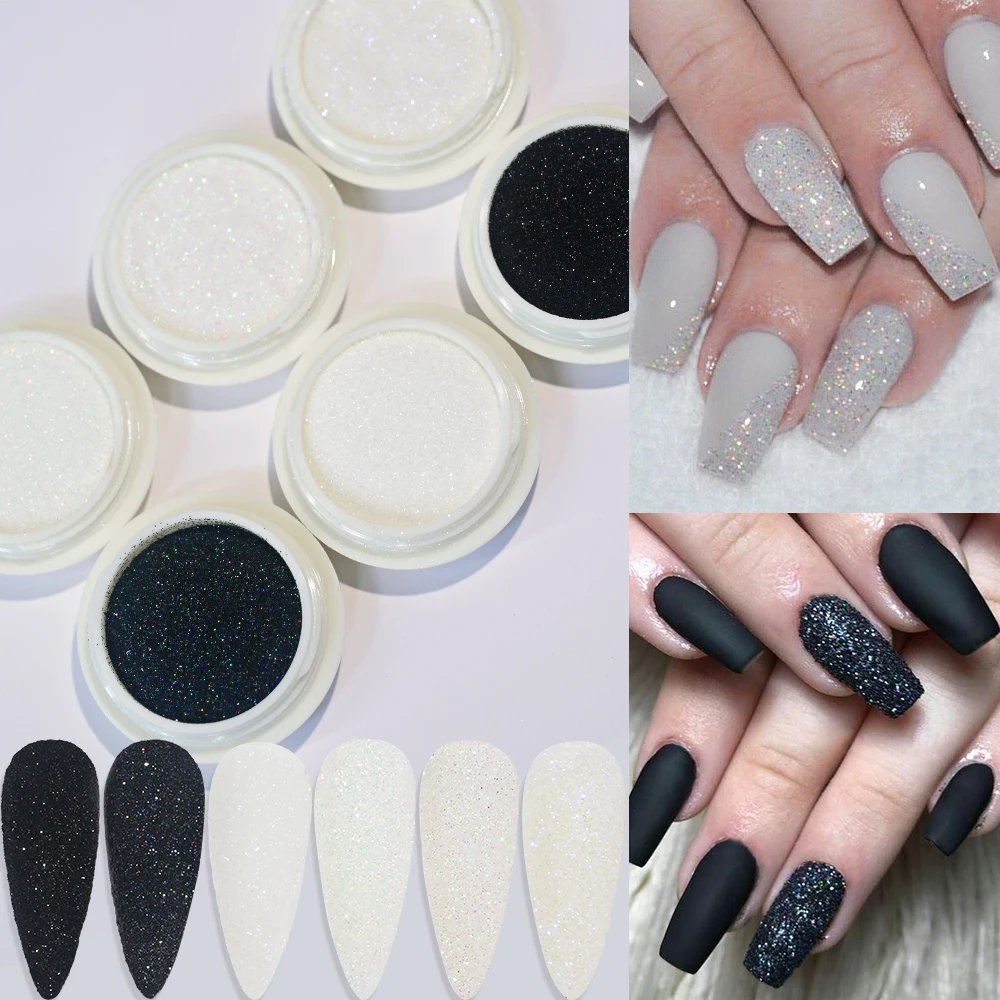 6 ピース/セットクロームネイルグリッターパウダーホワイトブラックネイルアートスパンコール顔料ダスト冬アクリルネイルチップ DIY デコレーションツール *^
