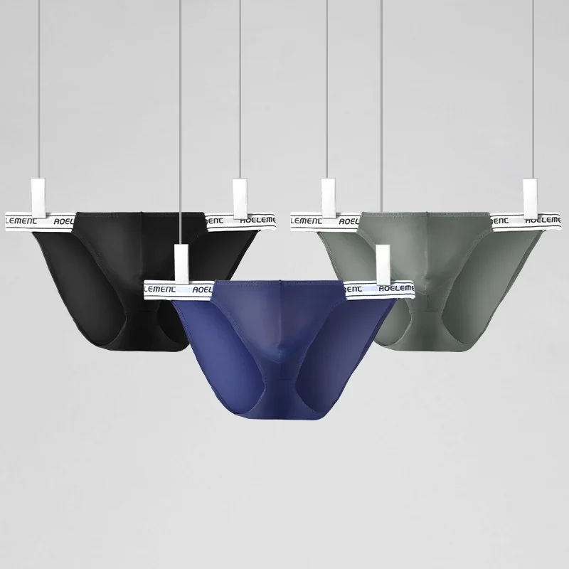 

Нижнее белье, мужские однотонные эластичные облегающие сексуальные стринги из ледяного шелка с низкой талией, спортивные удобные треугольные шорты для фитнеса