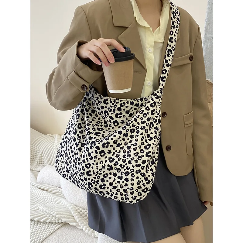 Canvans bolsa moda casual leopardo impressão ombro shopper bolsa feminina totes saco para mulher grande capacidade saco de compras