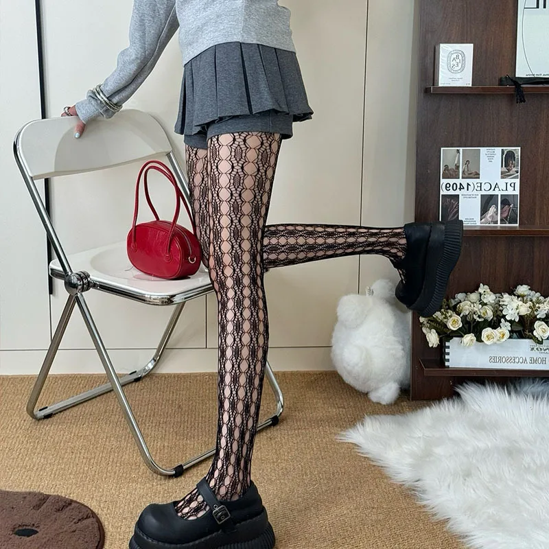 

Lolita Women's Stockings Textured Hollow Fishnets Socks Lace Large Mesh Transparent Tights NEW Transparent Versatile Pantyhose