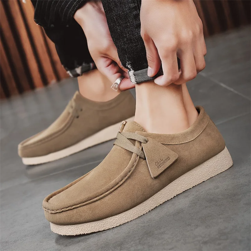 

Fashion Khaki Casual Shoes For Men Suede Leather Loafers Men Platform Slip-on Men‘s Driving Shoes Lightweight Leisure Men Shoes