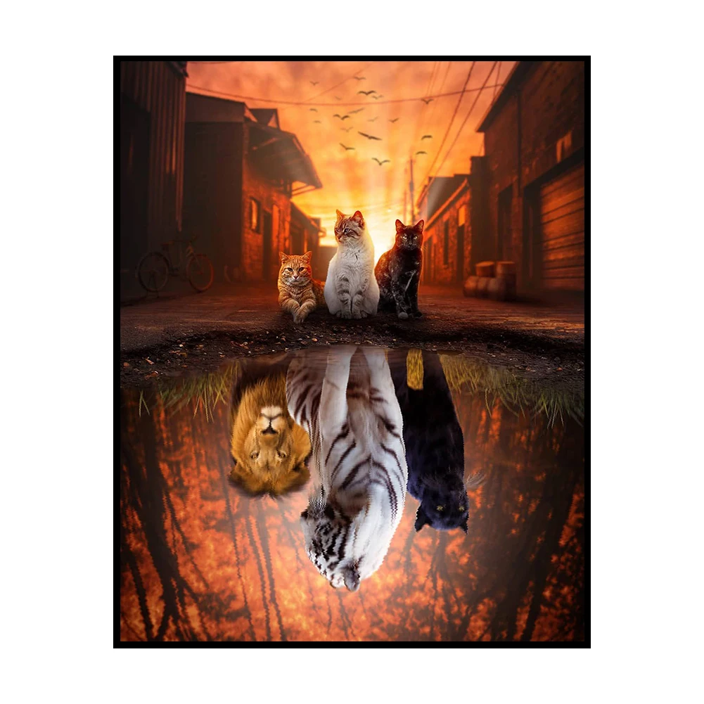 

Полная вышивка крестом 11CT, 3 нити, с принтом, «Три кошки в тени», 50x60 см