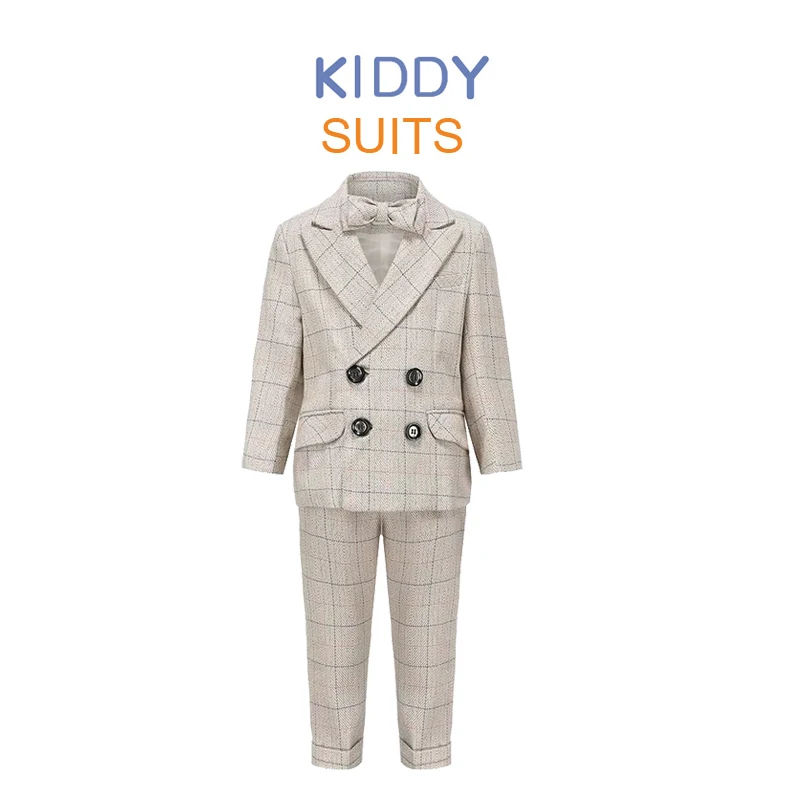 

2024 New Arrival Little Boy Tuxedo/Wedding Party baby Boy Suit/Baby Boys Beige 4-piece Suit Set baby boys dress for 1 2 3 4 year