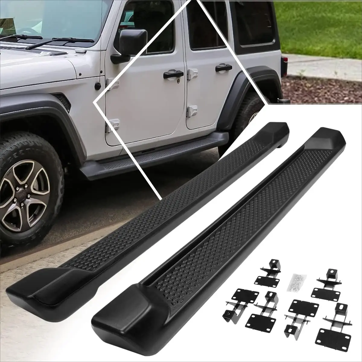 

[Пары] 6-дюймовые пластиковые подножки, боковые подножки, совместимые с Jeep Wrangler JL Unlimited 4-Dr, матовый черный