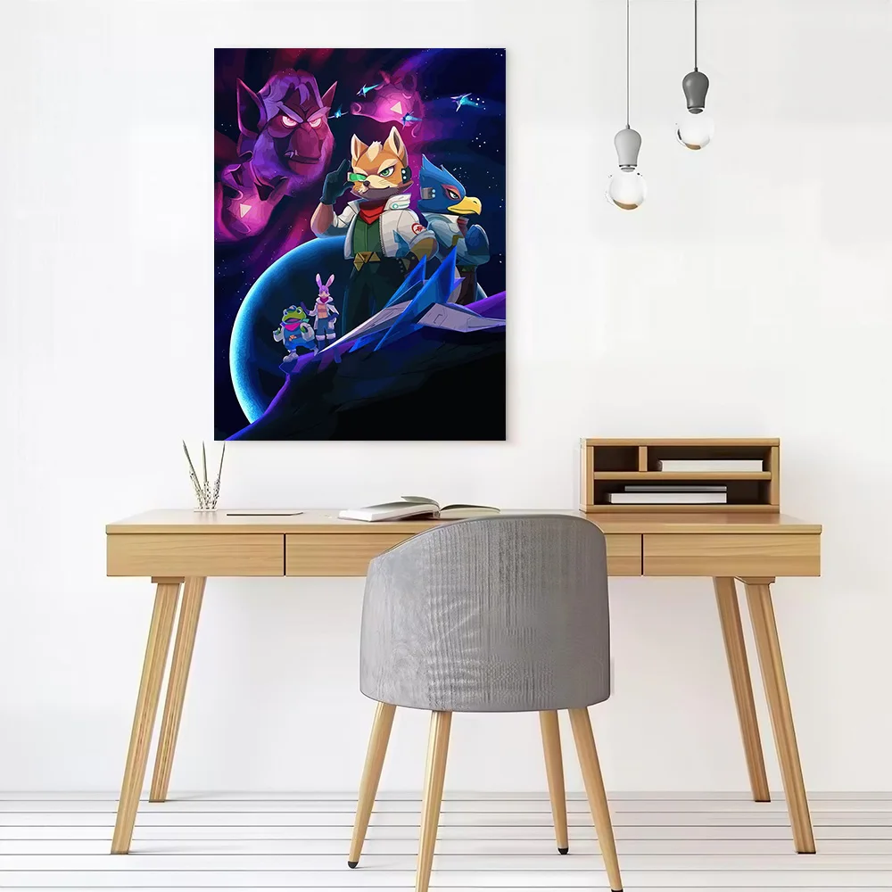 Star Fox Team in Space Printed Canvas Poster Custom Pictures Wall Art Canvas Painting for Aesthetic Decoration Living Room Home
