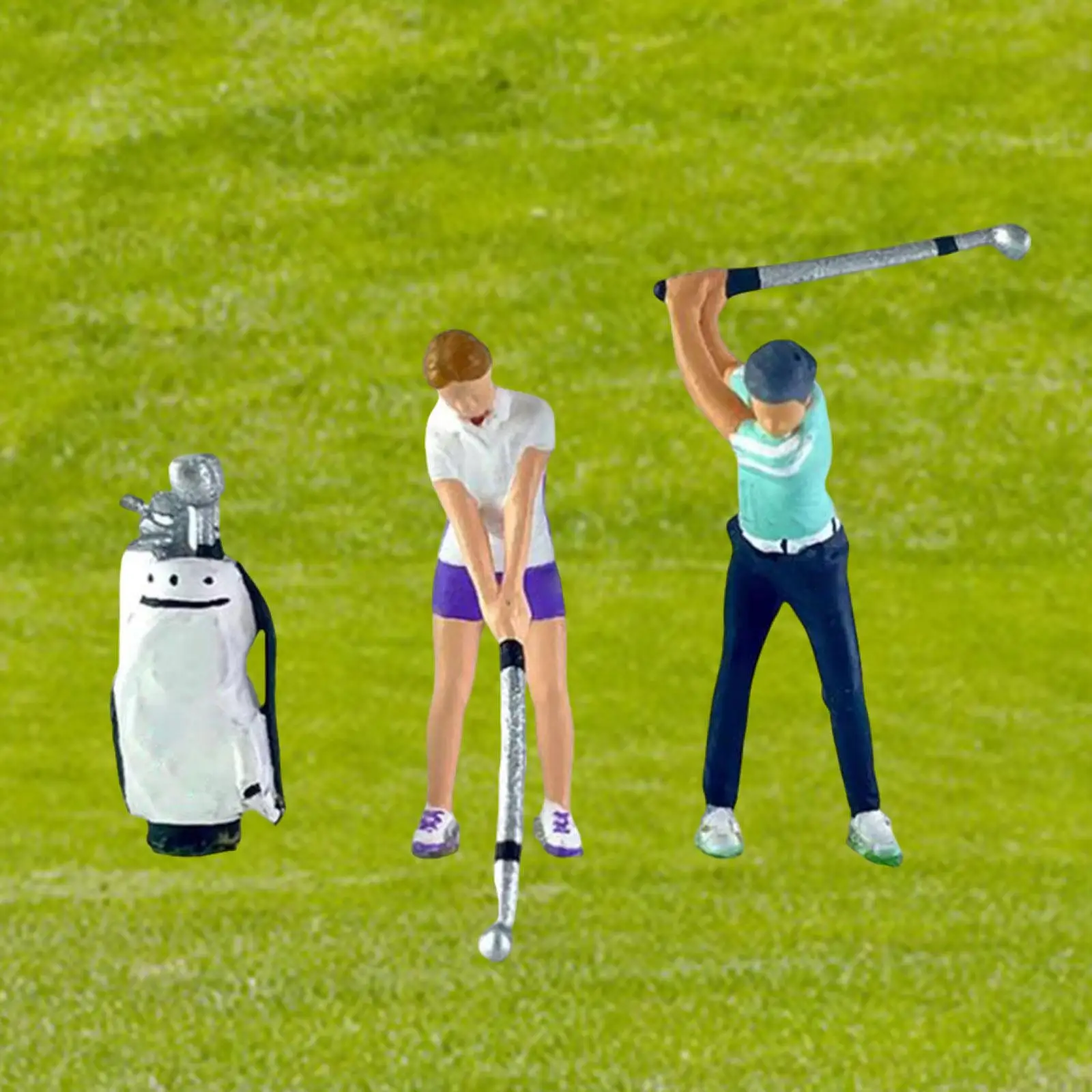Set of 3 Miniature People Figures with Golf Bag for Diorama Layout S Scale