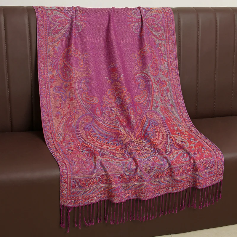 Paisley Designer Winter Warm Thick Ethnic Style Jacquard Scarf Women Travel Muslim Hijab Cashmere Tassel Shawl Wrap Pashmina image 5