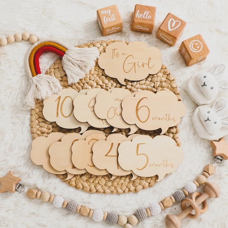 Baby Wooden Milestone Cards Cute Cloud Shape Monthly Memorial Milestone Photography Photo Accessories For Newborn Birth Gifts