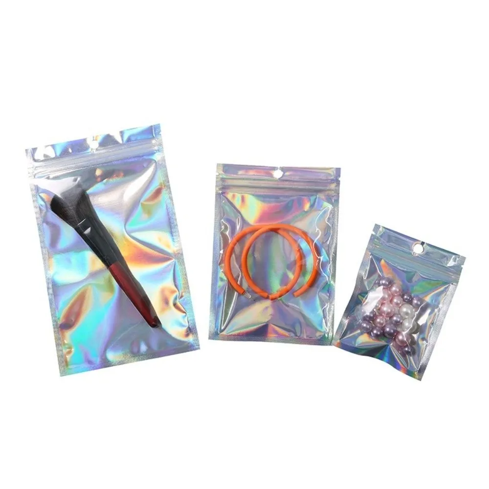 

100pcs Thicken Storage Bag Holographic Resealable Laser Packaging Bags Rainbow Fantasy Aluminum Foil Accessories Bags