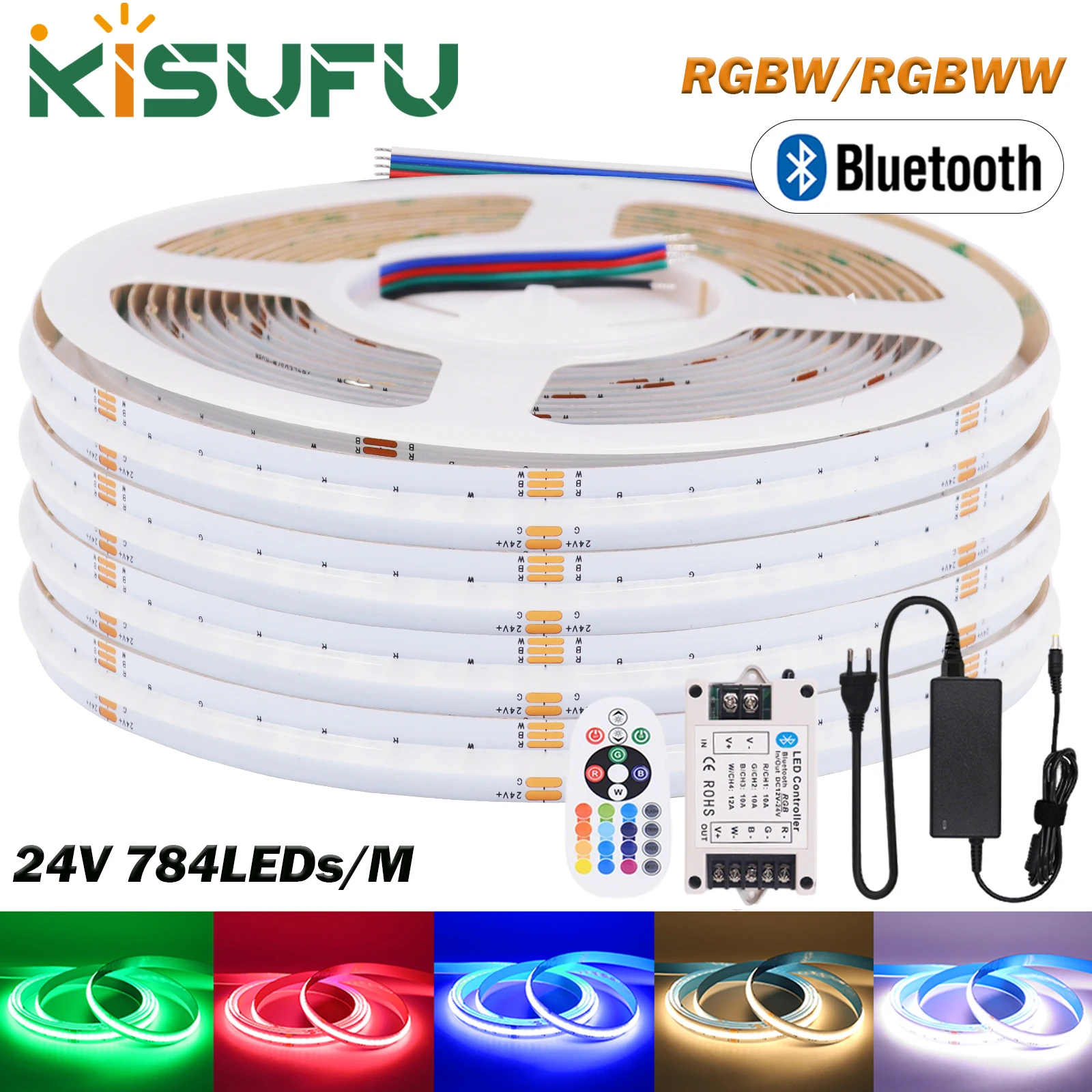 RGBWW RGBW COB LED Strip Light 24V 784LEDs/m Smart Bluetooth EU/UK/US/AU Plug Kit Flexible Adhesive RGB Tape Bar Room Decoration