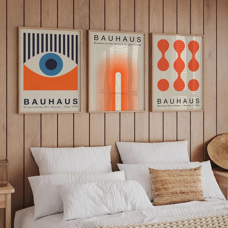 Bauhaus Orange Abstract Posters And Prints Geometric Retro Wall Art Canvas Painting Mid Century Decor Pictures For Living Room