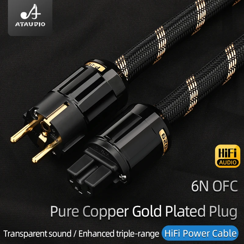 ATAUDIO 6N OFC HiFi Power Cable for Amplifier Power Filter High-end Double Shielding Noise Free with EU/AU Connector Power Cord