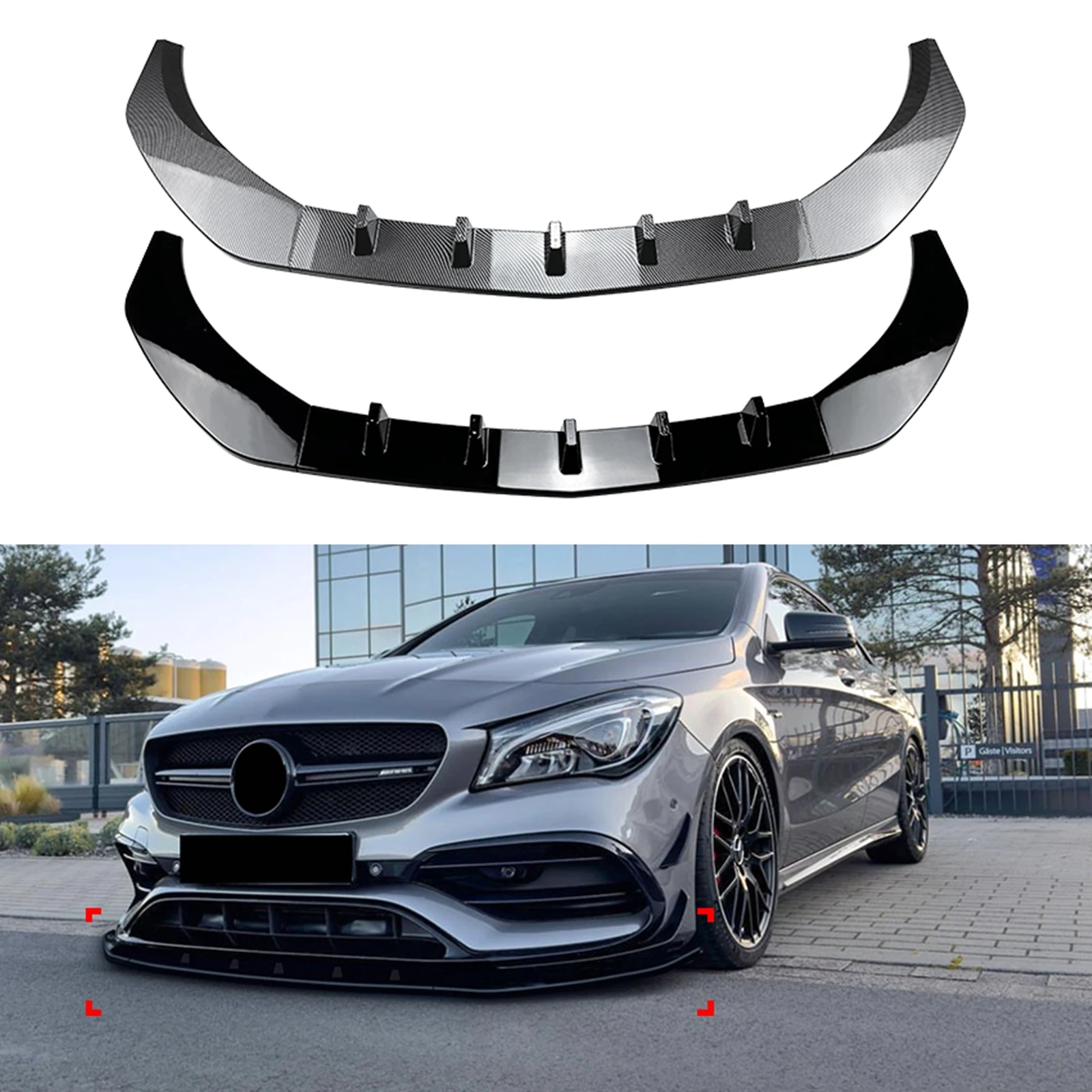 

For Mercedes-Benz CLA Class C117 CLA200 CLA220 CLA250 CLA260 CLA45 AMG 2016-2019 Front Bumper Spoiler Lip Splitter Protector Kit