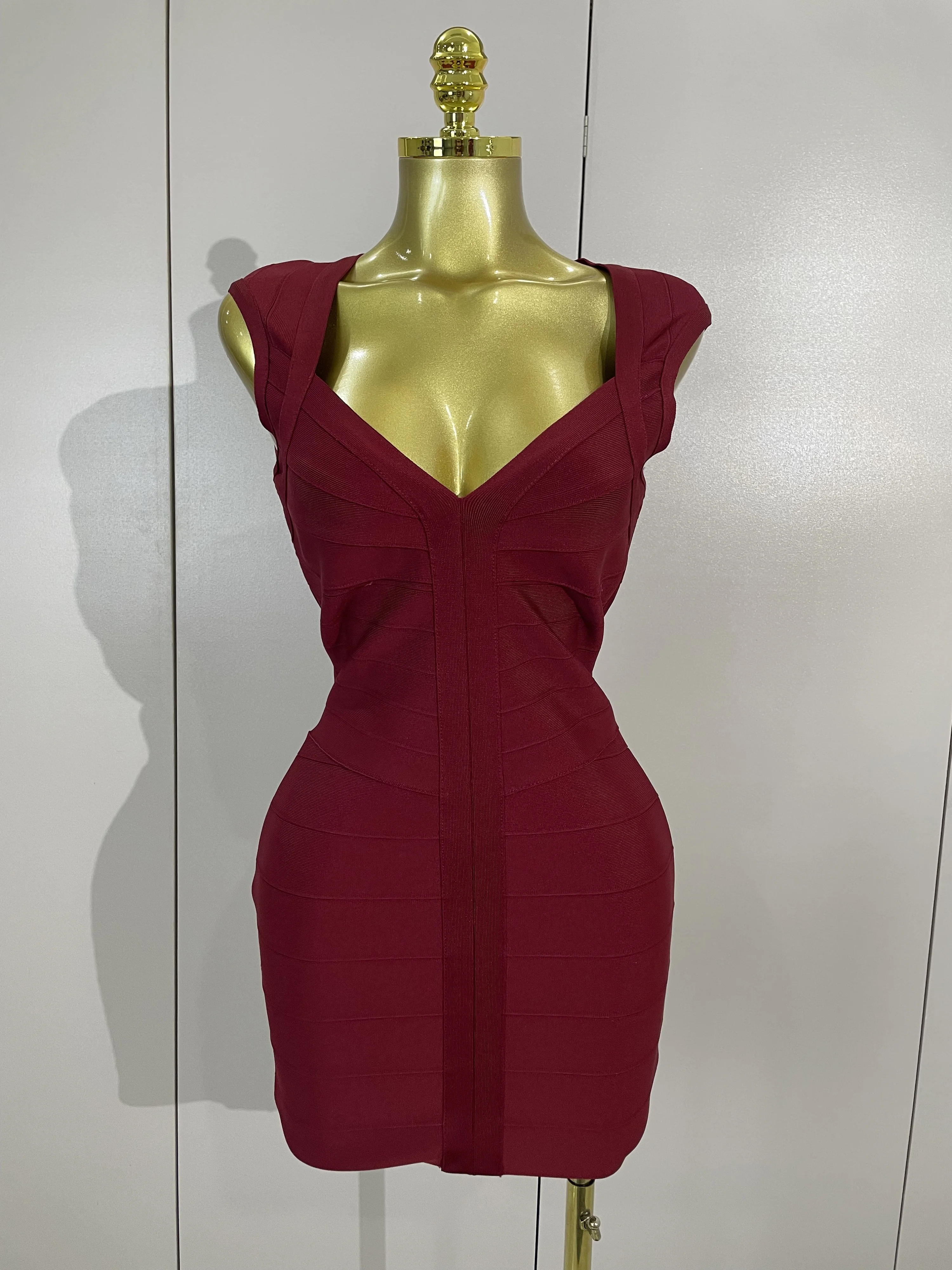 Vestido Mini Bandage Sexy Sem Mangas com Decote V Profundo para Mulheres, Elegante, em Cor Sólida, para Festas de Aniversário, Clubes e Apresentações