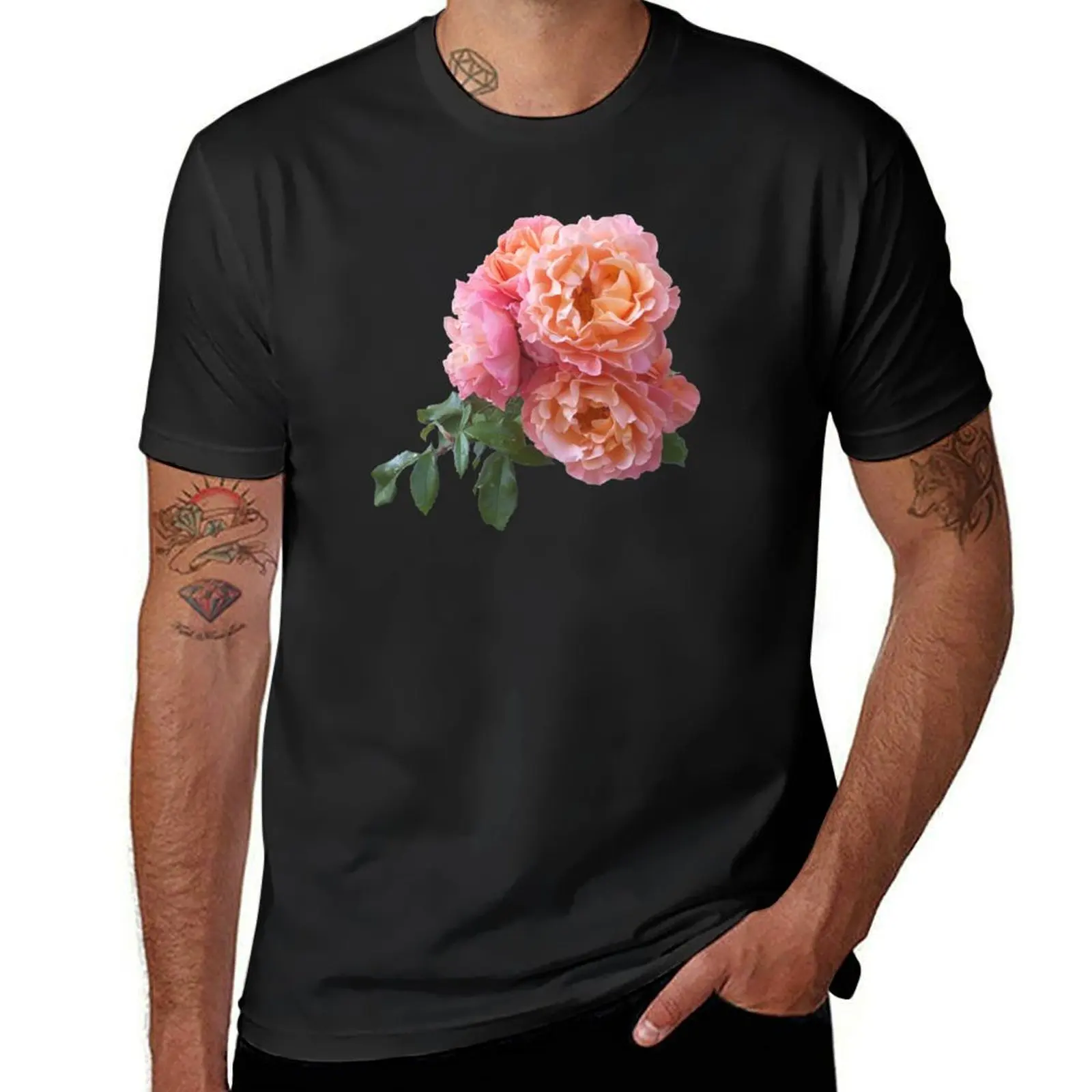 Pink Roses Flowers Bouquet Floral T-Shirt oversizeds Aesthetic clothing cute tops mens cotton t shirts