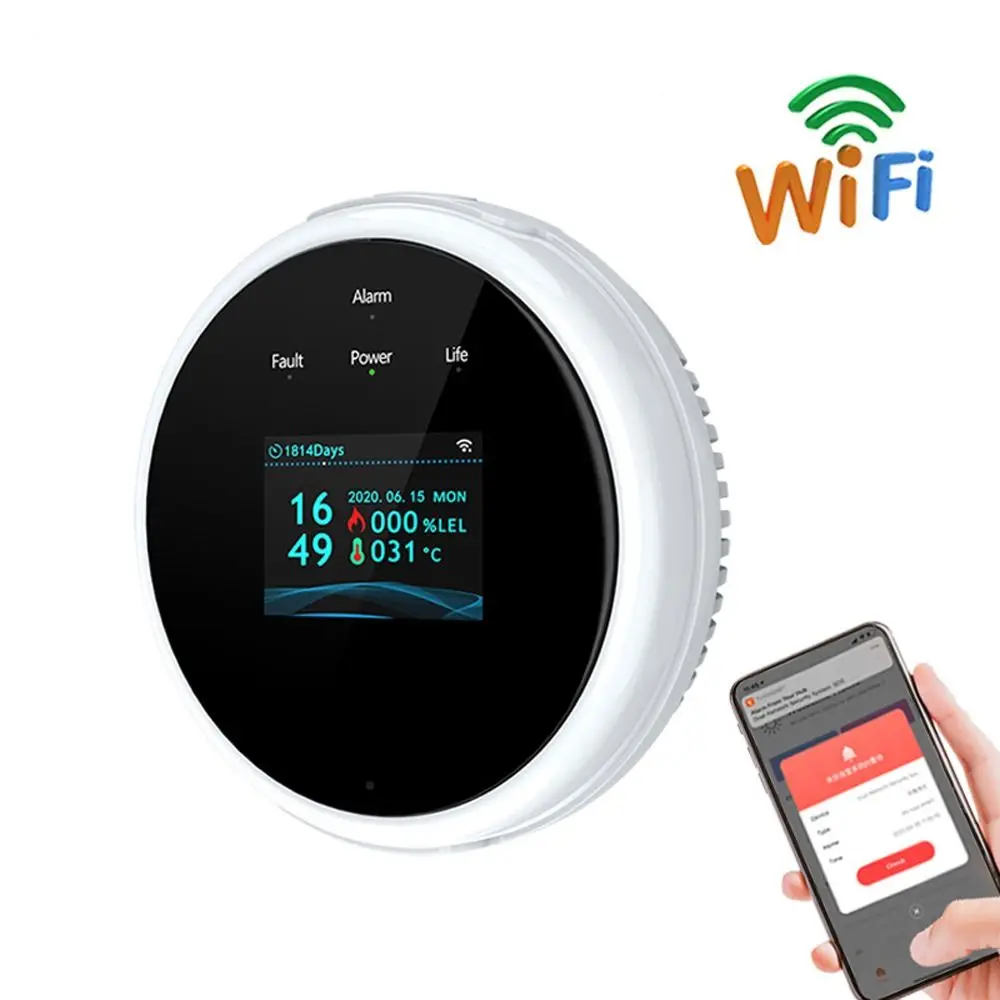 

Интеллектуальный Wi-Fi детектор утечки природного газа, высокая чувствительность, приложение для управления, датчик утечки газа, дисплей температуры, цифровой светодиод