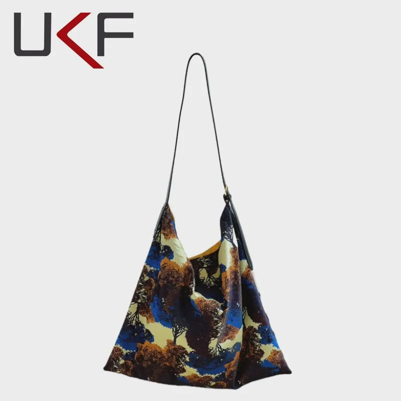 UKF Jacquard Large Capacity Tote Bags For Women Luxury Designer Handbags And Purses 2024 New Vintage Painting Shoulder Armpit Ba