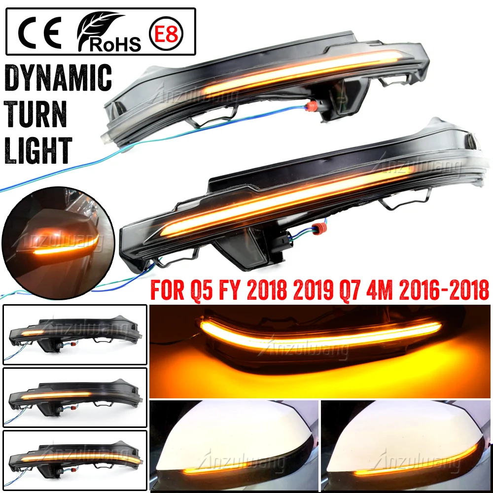 2PCS No Fault Plug&Play Sequential Dynamic LED Rearview Mirror Blinker Light Fits Audi Q5 FY 2018-2019 Q7 4M