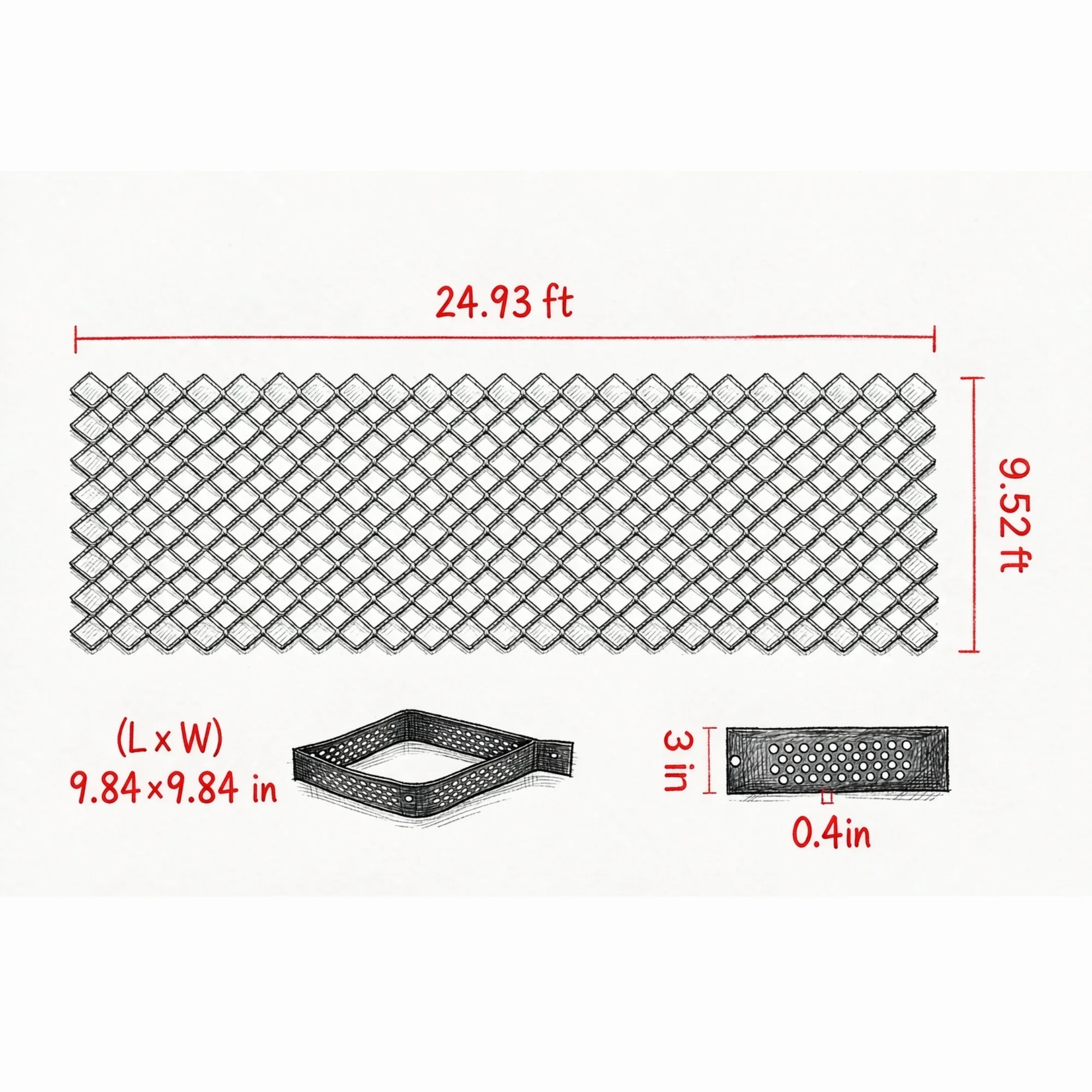 Gravel Grid Driveway Stabilization, Permeable Grass Ground Retainer 24.93 x 9.52 FT, 1880 LBS/Sq FT for Patio Walkway & RV Parking, 3