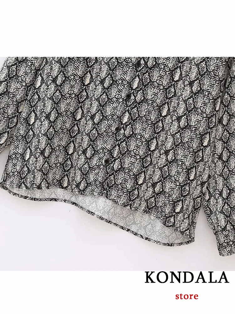 KONDALA Vintage Snake Print Women Blouse Turn-down Collar Single Breasted Loose Blouse Fashion 2023 Autumn Elegant Shirts