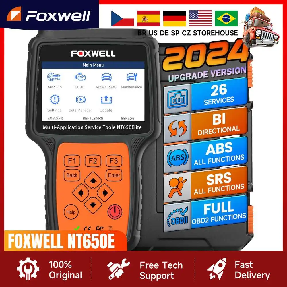 Foxwell NT650 Elite OBD2 Scanner Engine Code Reader ABS Airbag EPB Oil TPMS 26+ Reset OBD2 Diagnostic Tool Automotive Scanner