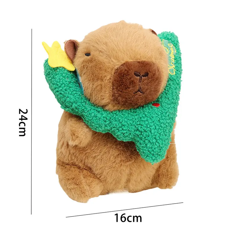 Vestido Kawaii, muñeco de peluche de capibara de Navidad, árbol de Navidad, bufanda verde, juguete de peluche de capibara, muñeco esponjoso de capibara suave